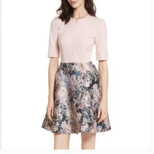 Ted Baker Amarlia Eloquent Jacquard skater dress pink metallic size 3 nwt *READ*